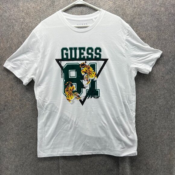 Guess Shirt Mens XL White Graphic Tiger 81 Organic Cotton Crewneck Streetwear - Picture 1 of 11
